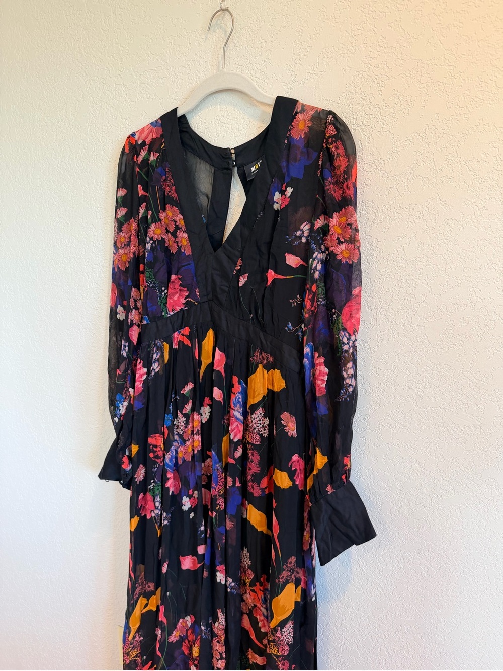 (SUNSET) Anthropologie Maeve Floral Black V-Neck Long Sleeve Maxi Dress - Picture 2 of 5